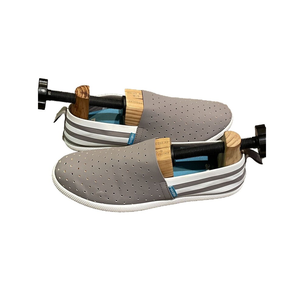Native Gray White Striped Venice Slip-on Sneaker Unisex M8 W10 EU 41 Casual